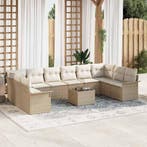 vidaXL Tuin Sofa Set met kussen 11 pcs Beige Poly riet, Verzenden, Nieuw, Rotan, Meer dan 8 zitplaatsen