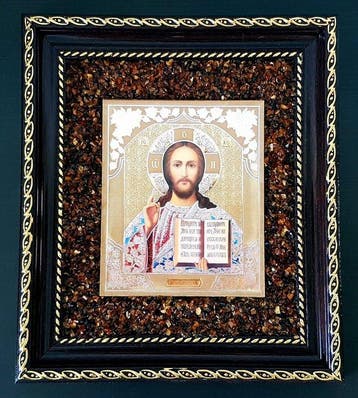 Barnsteen - Unique Amber picture icon Wall decoration - Home, Antiek en Kunst