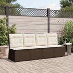 vidaXL Tuinbank met kussen Zwart en Cream Wit poly rattan, Verzenden, Nieuw, Rotan