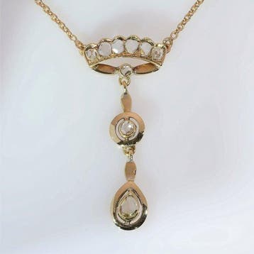 Halsketting - 18 karaat Geel goud - Diamant - Vintage uit, Sieraden, Tassen en Uiterlijk, Kettingen, Nieuw