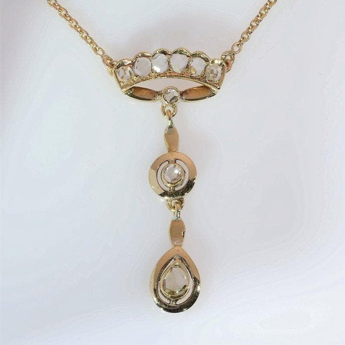 Halsketting - 18 karaat Geel goud - Diamant - Vintage uit, Sieraden, Tassen en Uiterlijk, Kettingen