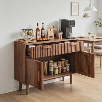 Mid-Century Houten Sideboardkast met 2 Lades en 2 Deuren - S, Verzenden, Nieuw