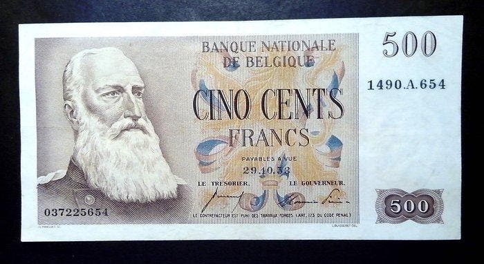België. - 500 Francs - 29.10.1953 - Pick 130 (Zonder, Postzegels en Munten, Bankbiljetten | Europa | Niet-Eurobiljetten