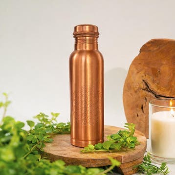 Puur koperen waterfles Flower of Life – geborsteld mat – 750, Ophalen of Verzenden, Nieuw