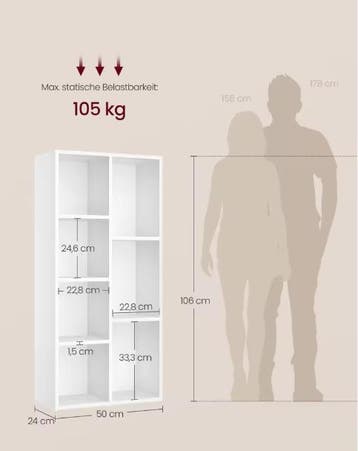 Boekenkast 7 Vakken – Verticaal of Horizontaal 24x50x106 cm, Huis en Inrichting, Kasten | Boekenkasten, Verzenden, Nieuw