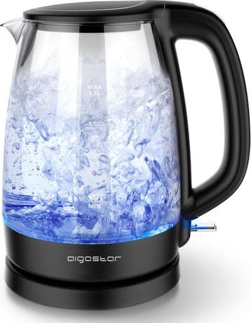 Waterkoker glas - met LED - 1.7L - 2200W - Zwart •, Verzenden, Zo goed als nieuw