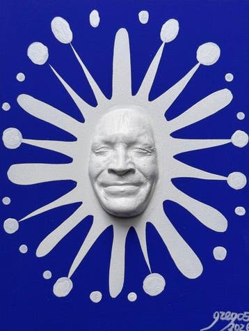 gregos - White smiling splash on blue background