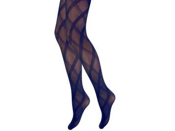 Panty - Ruit Motief - 15 Den - Marineblauw, Verzenden, Nieuw