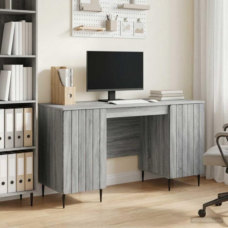 vidaXL Bureau met plank Grijs sonoma 142,5 x 50 x 75 cm, Huis en Inrichting, Bureaus, Nieuw, Verzenden