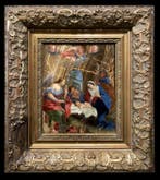 École Italienne (c. 1700) - La Nativité (Peinture sur pierre, Antiek en Kunst, Kunst | Schilderijen | Klassiek