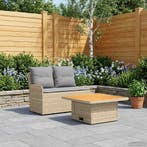vidaXL Tuin Armsteun Sofa met Opklaptafel 2 Stuk Beige en, Verzenden, Nieuw, Rotan, 2 zitplaatsen