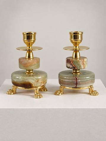 Kaarsenhouder (2) - Verguld messing - Luxe onyx klassiekers