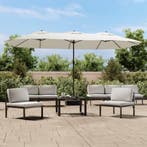 vidaXL Parasol dubbel dak met LED 449x265 cm zandwit, Verzenden, Nieuw, Meer dan 4 meter