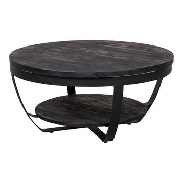 Salontafel Mangohout Rond Maeve 90 Zwart, Huis en Inrichting, Tafels | Salontafels, Verzenden, Rond, Nieuw, Industriële meubels