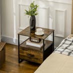 Industrieel Nachtkastje – 45x40x50,5 cm Donker Hout, Zwart, Huis en Inrichting, Slaapkamer | Nachtkastjes, Verzenden, Nieuw, 45 tot 65 cm