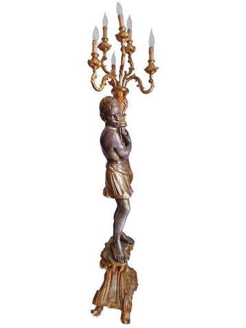 Staande lamp - Met gesso bedekt, veelkleurig beschilderd en