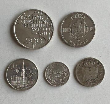 België. Leopold II en Boudewijn 1867/1980, 5 stuks (Zonder