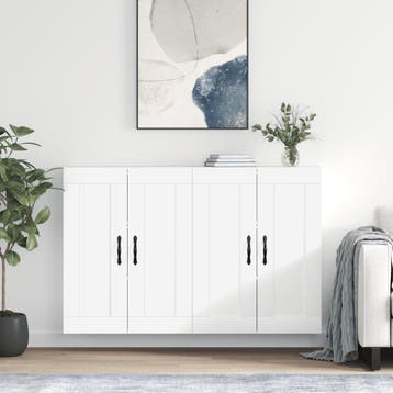 vidaXL Hangkasten 2 st bewerkt hout wit, Minder dan 50 cm, Verzenden, Nieuw, Minder dan 100 cm