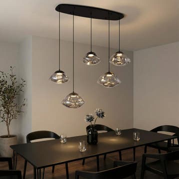 Design hanglamp zwart met smoke glas 5-lichts - Gus, Verzenden, Nieuw, Design