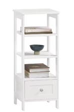 Nieuwe Witte Bijzettafel met Lade en Planken – 30x28x74cm, Huis en Inrichting, Tafels | Bijzettafels, Verzenden, Nieuw, Rechthoekig