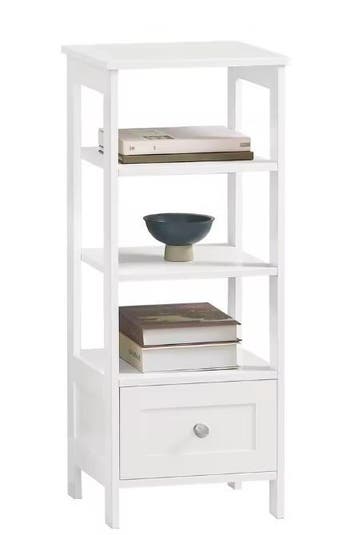 Nieuwe Witte Bijzettafel met Lade en Planken – 30x28x74cm, Verzenden, Nieuw, Rechthoekig