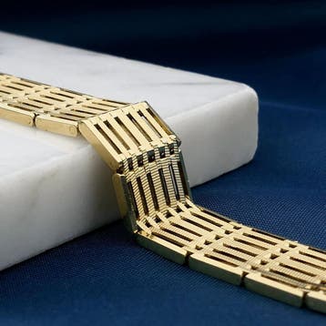Gouden armband met fantasieschakel; 14 karaat; 19,5 cm, Sieraden, Tassen en Uiterlijk, Ophalen of Verzenden, Gebruikt, Goud, Goud