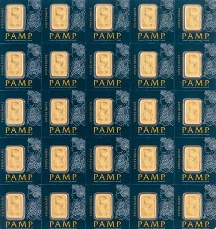 25 x 1 gram goudbaar multigram Pamp Suisse, Postzegels en Munten, Edelmetalen en Baren, Goud, Verzenden
