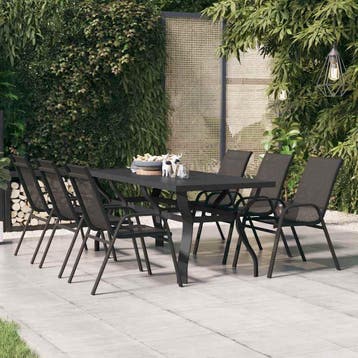 vidaXL Tuintafel 180x80x70 cm staal en glas zwart, Verzenden, Nieuw, Metaal