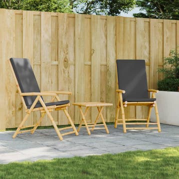 vidaXL Tuinstoelen 2 st inklapbaar met kussens bamboe, Tuin en Terras, Tuinstoelen, Verzenden, Nieuw, Hout