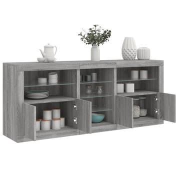 vidaXL Dressoir met LED-verlichting 181,5x37x678 cm grijs, Huis en Inrichting, Verzenden, Nieuw, Overige houtsoorten, Minder dan 50 cm