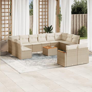 vidaXL 13-delige Loungeset met kussens poly rattan beige, Verzenden, Nieuw, Loungeset