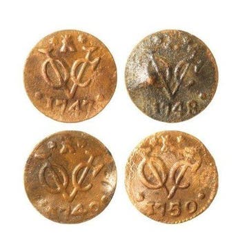 VOC - Zeeland. 1 Duit 1747 t/m 1750 (4 opeenvolgende), Postzegels en Munten, Munten | Nederland