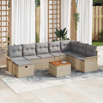vidaXL Tuinbankenset 9 st Beige poly rattan, Verzenden, Nieuw, Rotan, Meer dan 8 zitplaatsen