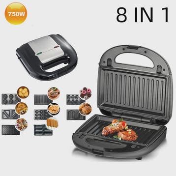 8-in-1 Multifunctionele Contactgrill & Wafelijzer - Wisselpl, Verzenden, Nieuw