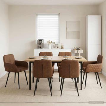 vidaXL Eettafelstoelen 6 st Nep Suede Leer Bruin 59 x 56,5 x, Huis en Inrichting, Stoelen, Verzenden, Nieuw, Bruin