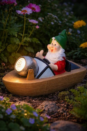 Solar tuinkabouter in boot / kabouter met verlichting, Tuin en Terras, Nieuw
