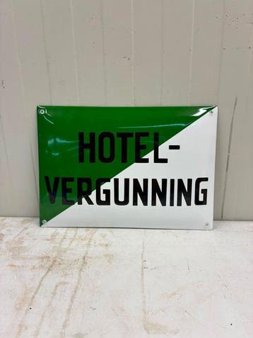 Hotelvergunning – Groot Emaille Horeca Vergunningbord –