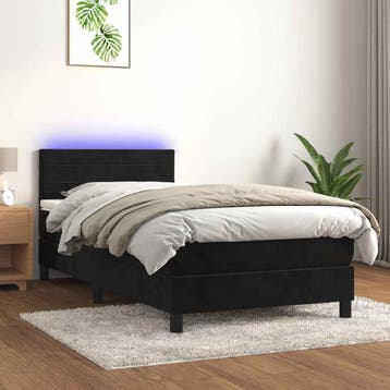 vidaXL Boxspring met matras en LED fluweel zwart 80x200 cm, Eenpersoons, Verzenden, Zwart, Nieuw