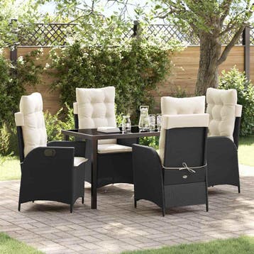 vidaXL Tuin eettafelset met kussen 5 pcs Zwart poly rattan, Tuin en Terras, Verzenden, Nieuw, Rotan, 5 zitplaatsen