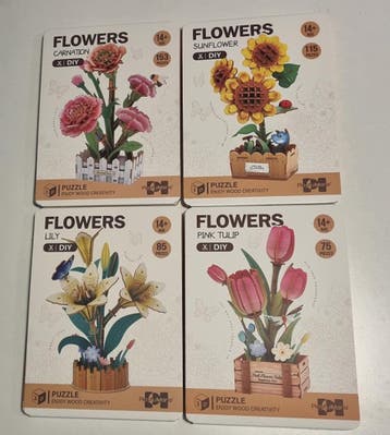 PlayfulMario Bloemenset 4 delig Houten Modelbouwset  Crea..., Verzenden, Nieuw