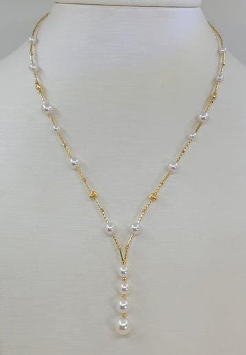 Halsketting - 18 karaat Geel goud - 4×8,5 mm Akoya parels, Nieuw