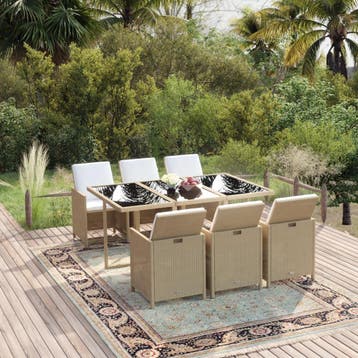 vidaXL 7-delige Tuinset met kussens poly rattan beige, Verzenden, Nieuw, Tuinset