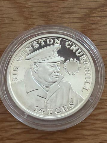 Gibraltar. 14 Ecu 1993 Winston Churchill 10g (.925) Silber, Postzegels en Munten