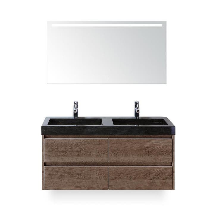 Dante Badmeubelset 120 cm - Tabacco - Wastafel Hardsteen Wit, Huis en Inrichting, Badkamer | Badkamermeubels, Ophalen of Verzenden