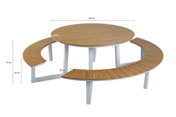 Rockwood® Picknicktafel Rockwood Aluminium Rond - Wit, Tuin en Terras, Picknicktafels, Nieuw, Hout, Rond, Ophalen of Verzenden