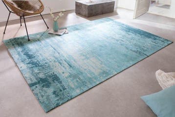Vintage tapijt MODERN ART 240x160cm turkoois beige gewassen, Huis en Inrichting, Stoffering | Tapijten en Kleden, Ophalen of Verzenden