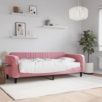 vidaXL Slaapbank met matras 90x200 cm fluweel roze, 90 cm, Eenpersoons, Verzenden, Nieuw