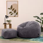Cloudy Zitzak Corduroy + Poef - Grijs, Huis en Inrichting, Zitzakken, Verzenden, Nieuw
