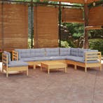vidaXL 8-delige Loungeset met grijze kussens grenenhout, Tuin en Terras, Tuinsets en Loungesets, Verzenden, Nieuw, 8 zitplaatsen
