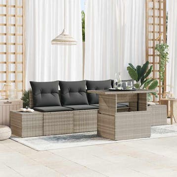 vidaXL Bankstel 5 st Lichtgrijs poly rattan, Verzenden, Nieuw, Rotan, 5 zitplaatsen